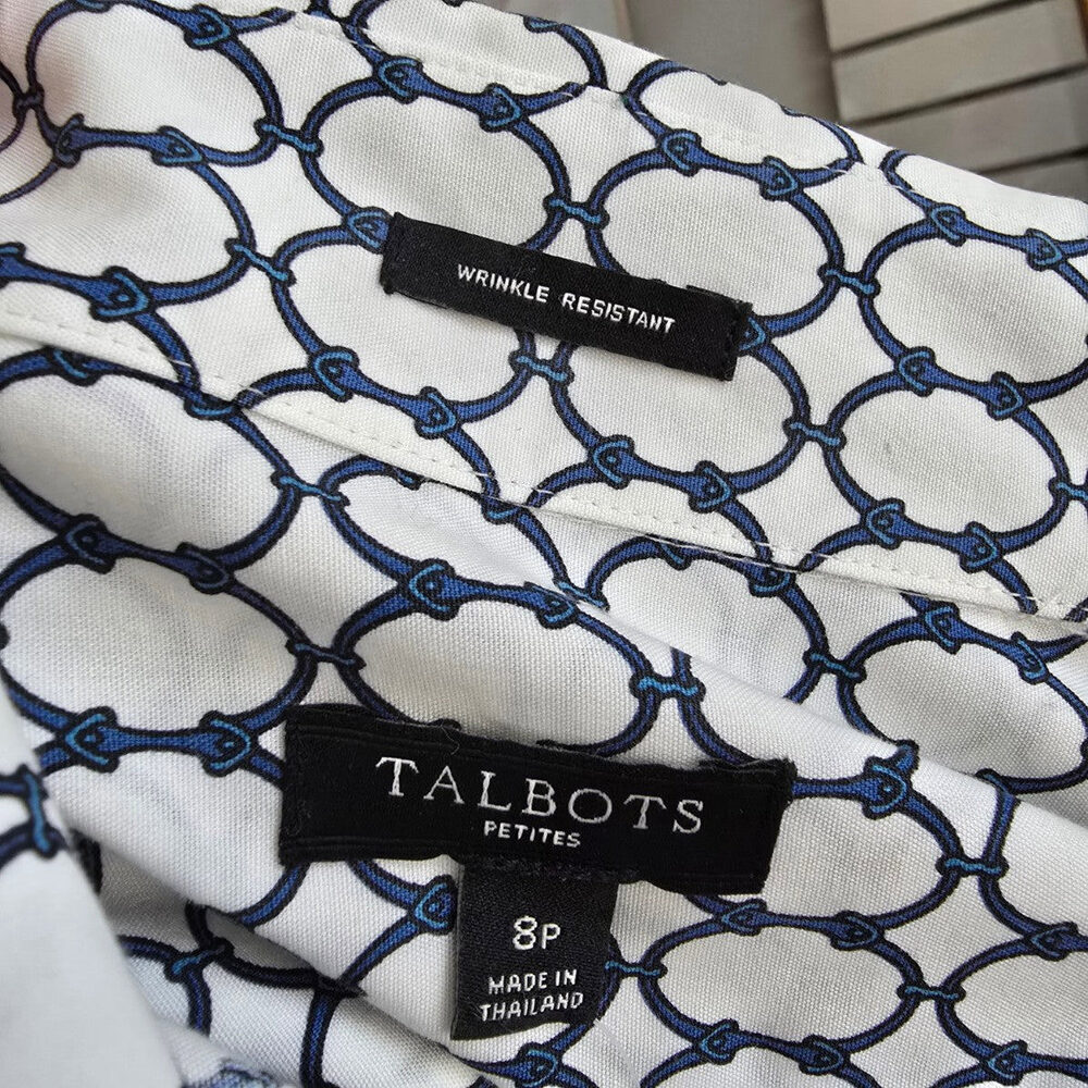 Talbots Petites White Chain Print Cotton Button Up Blouse Top Size 8p - Picture 8 of 10
